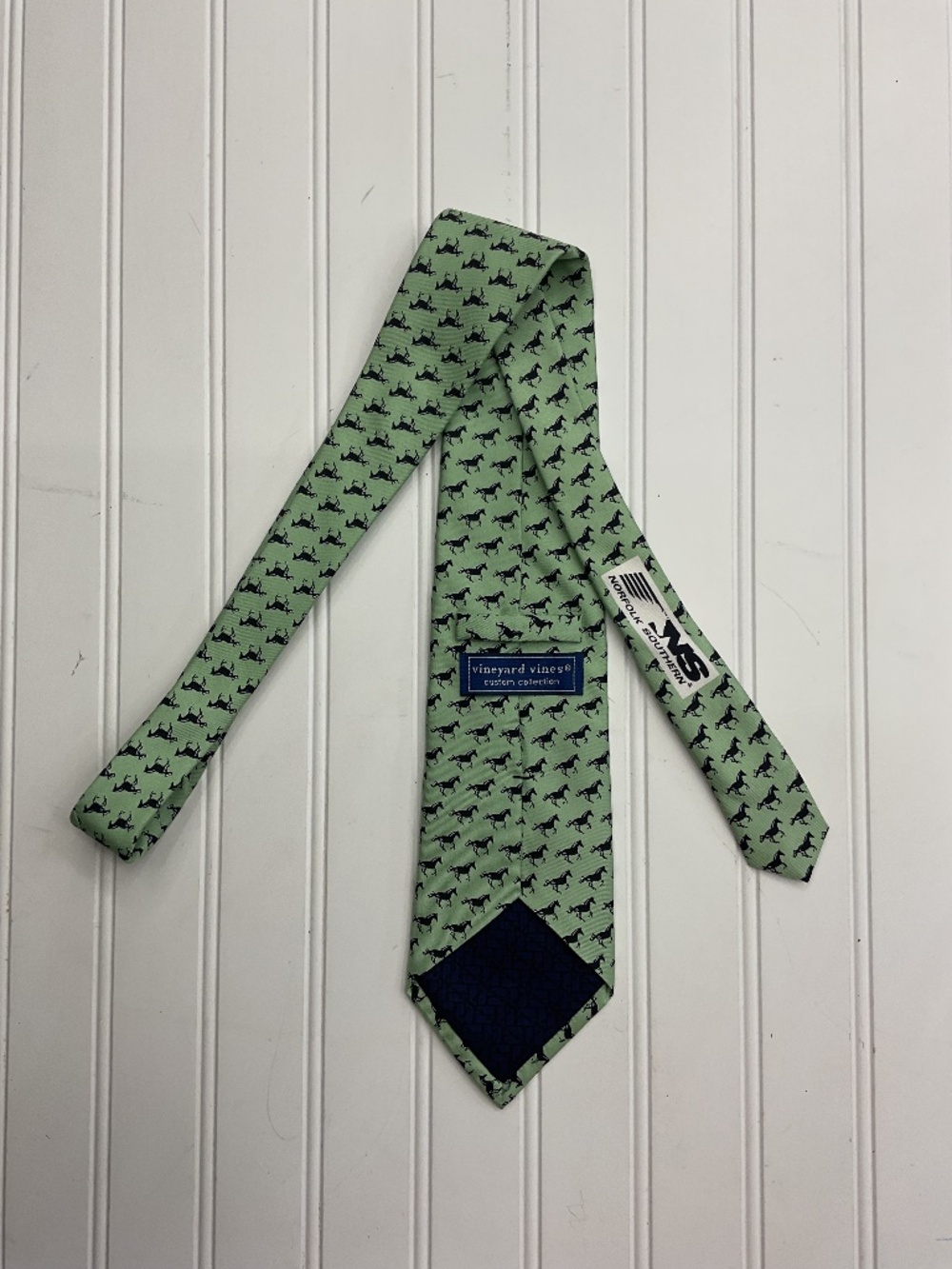 Vineyard Vines Norfolk Southern Custom Silk Tie Green Horse Print